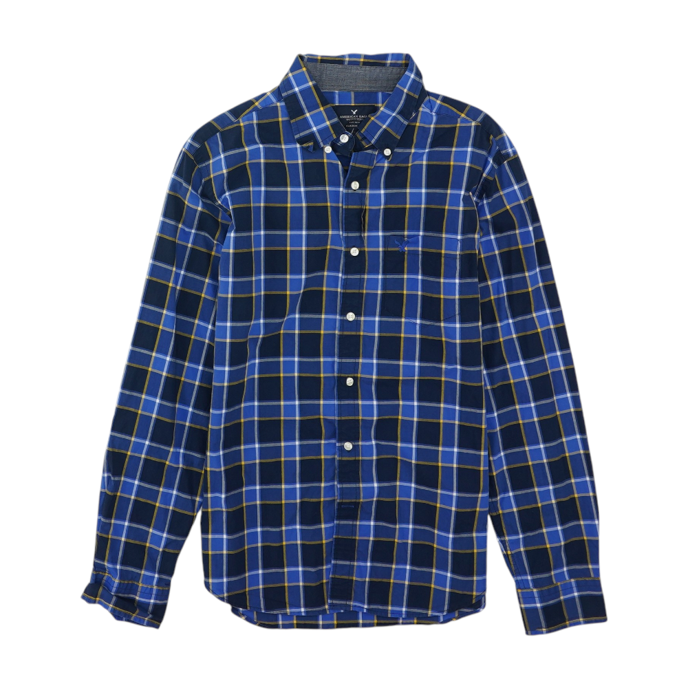 Navy Plaid Long Sleeve Button Down