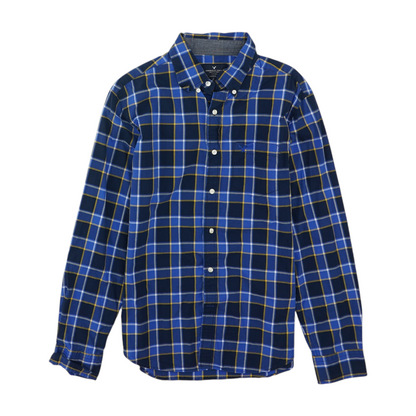 Navy Plaid Long Sleeve Button Down