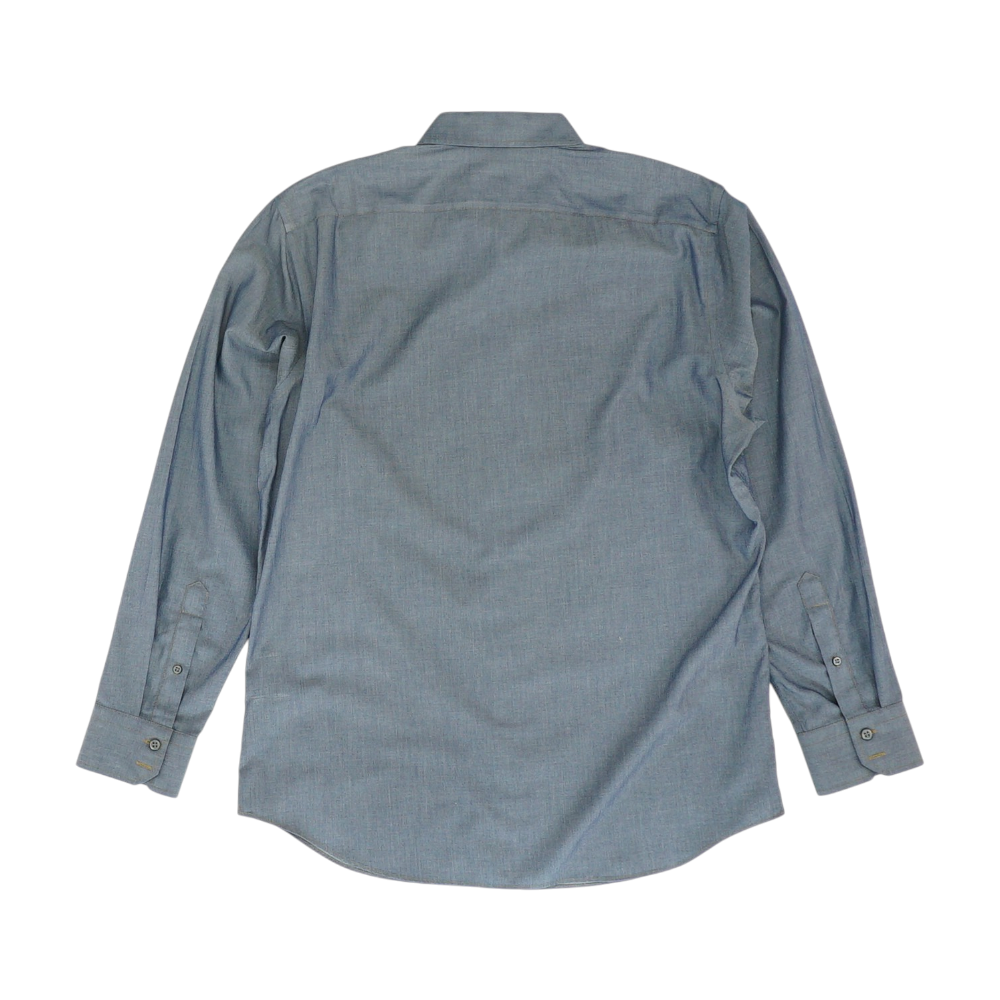 Blue Solid Long Sleeve Button Down