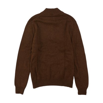 Brown Solid 1/4 Zip Sweater