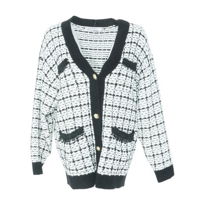 White Plaid Cardigan Sweater