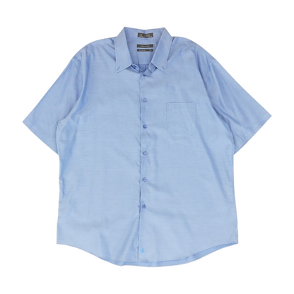 Blue Solid Short Sleeve Button Down