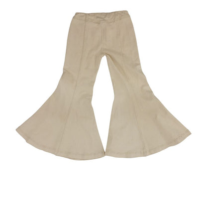 Beige Solid Wide Leg Jeans