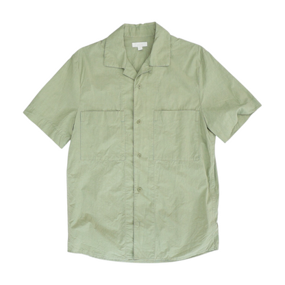 Green Solid Short Sleeve Button Down