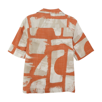 Orange Abstract Short Sleeve Button Down