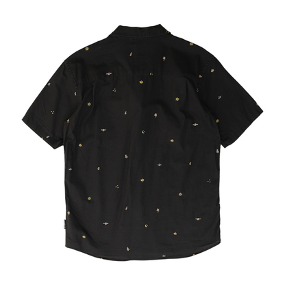 Black Print Short Sleeve Button Down