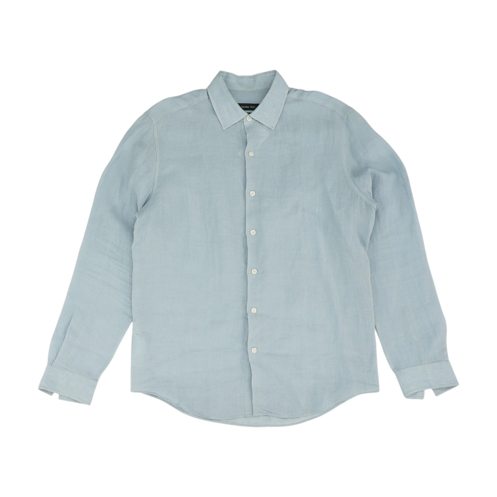 Blue Solid Long Sleeve Button Down
