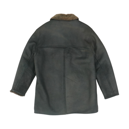 Black Solid Leather Coat