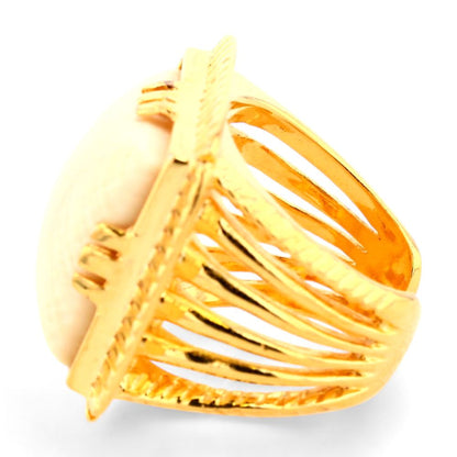 Gold Tone Arty Chevalier White Square Signet Ring