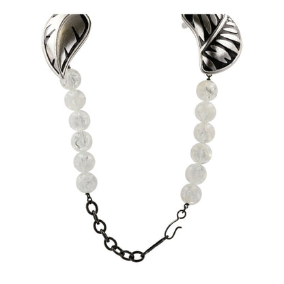 Silver Tone Lucite Beads With Enameled Leaf Necklace