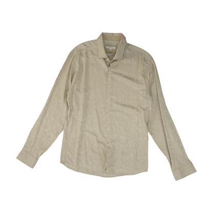 Beige Abstract Long Sleeve Button Down