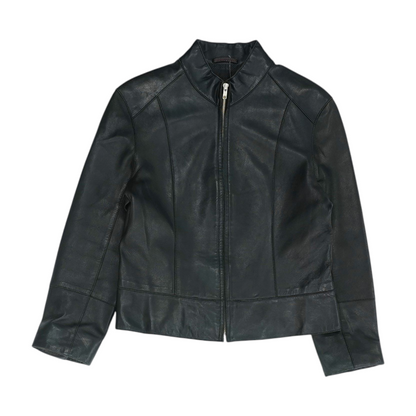 Black Solid Leather Jacket
