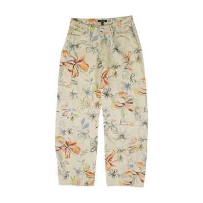 Beige Floral Wide Leg Jeans