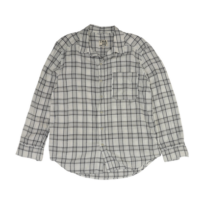 White Plaid Long Sleeve Button Down