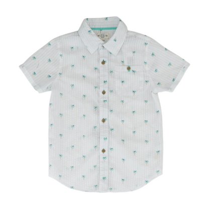 White Print Short Sleeve Button Down