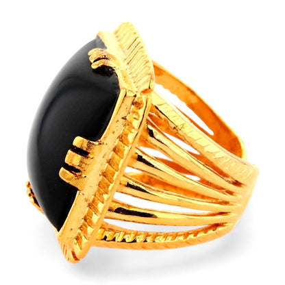 Gold Tone Arty Chevaliere Black Center Signet Ring