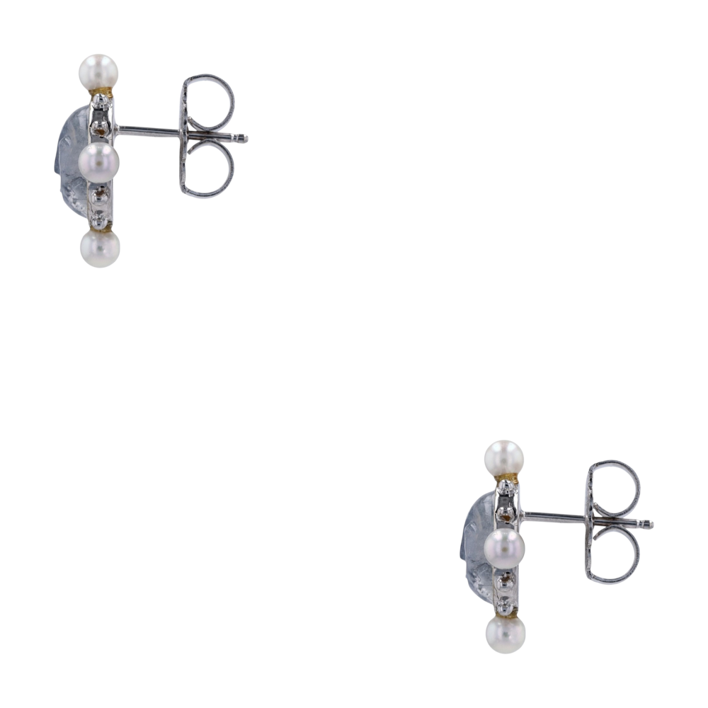 18K White Gold Moonstone Stud Earrings