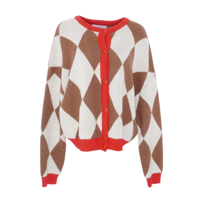 Brown Geometric Cardigan Sweater