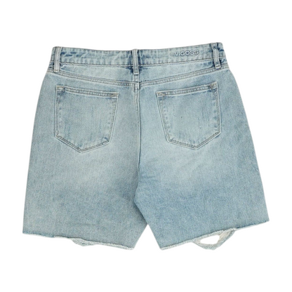 Blue Solid Denim Shorts