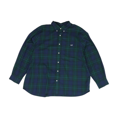 Navy Plaid Long Sleeve Button Down