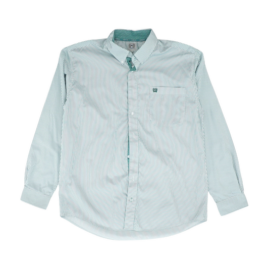Green Striped Long Sleeve Button Down