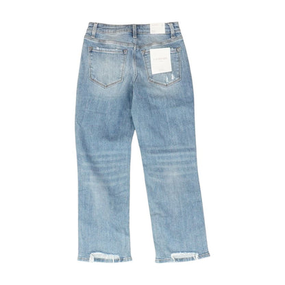 Blue Mid Rise Straight Leg Jeans