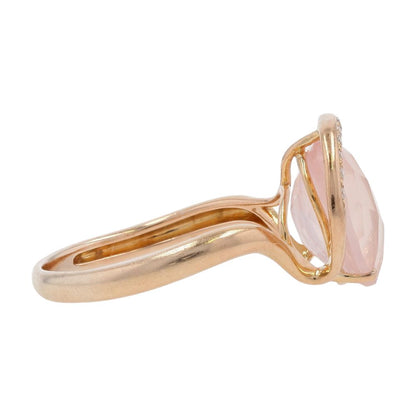 18K Rose Gold Oval Cushion Cut Pink Stone with Diamond Accents Cocktail Ring