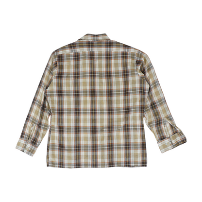 Vintage Beige Plaid Long Sleeve Button Down