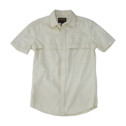 Beige Solid Short Sleeve Button Down