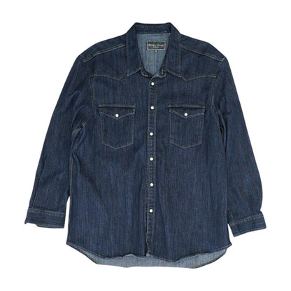 Blue Solid Long Sleeve Button Down
