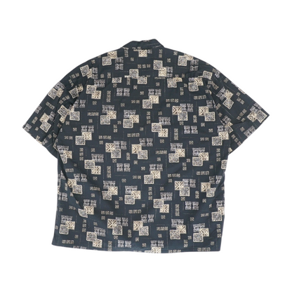 Black Print Short Sleeve Button Down