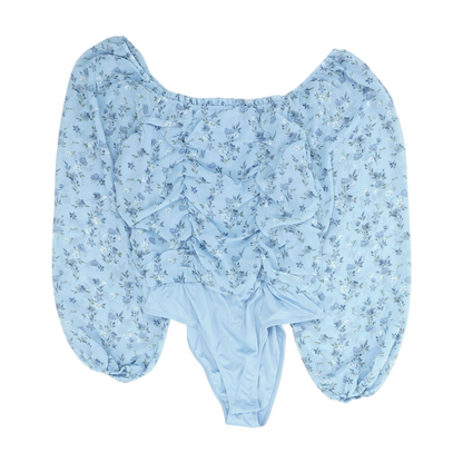 Blue Floral Bodysuit Blouse