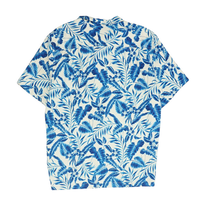 White Tropical Short Sleeve Button Down