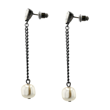 Costume Hematite-Tone Imitation Pearl & Stone Linear Drop Earrings