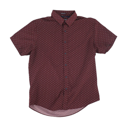 Maroon Polka Dot Short Sleeve Button Down