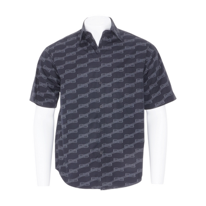 Black Printed Short Sleeve Button Down