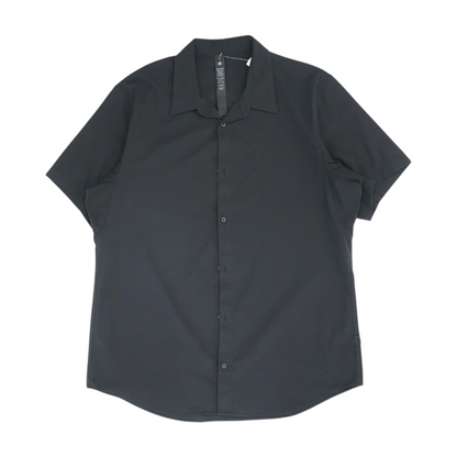 Black Solid Short Sleeve Button Down