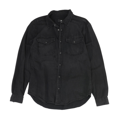 Black Solid Flannel Button Down