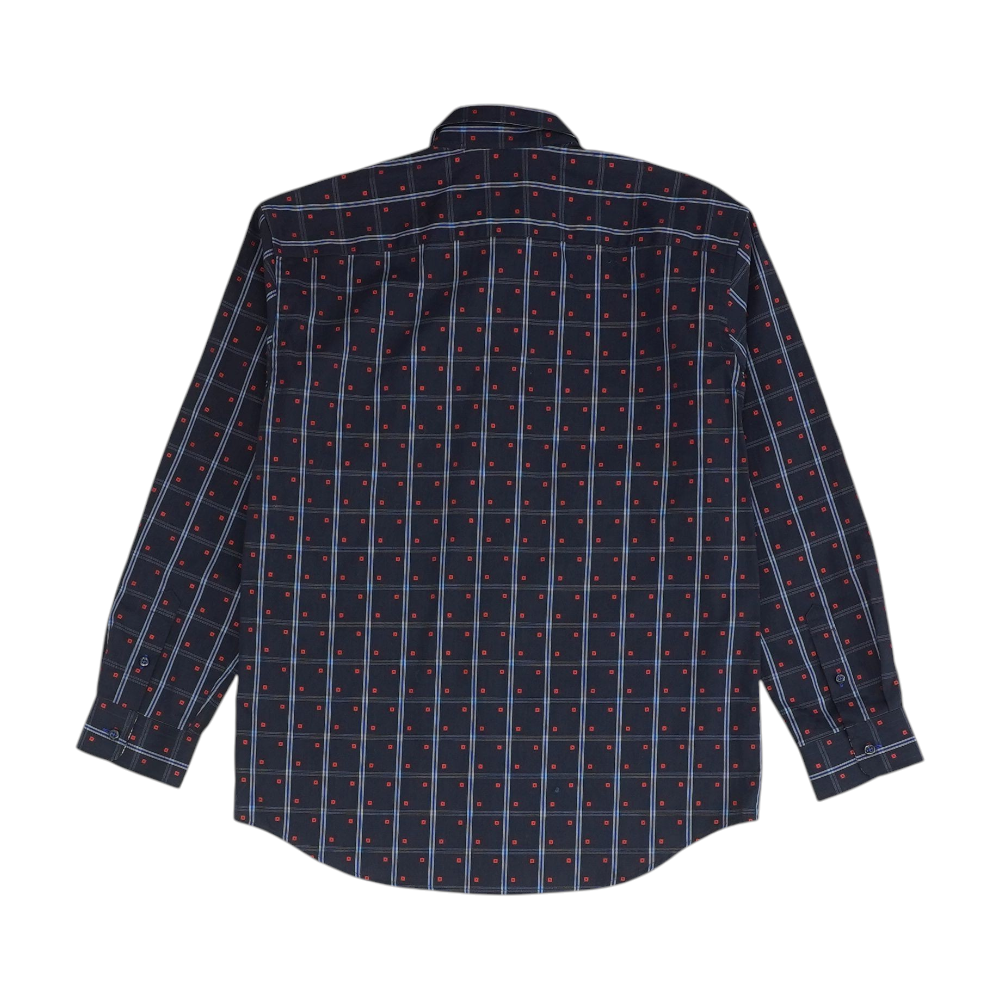 Navy Geometric Long Sleeve Button Down