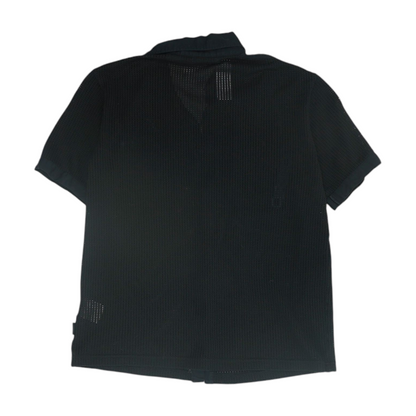 Black Solid Short Sleeve Button Down
