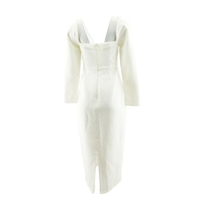 White Solid Midi Dress