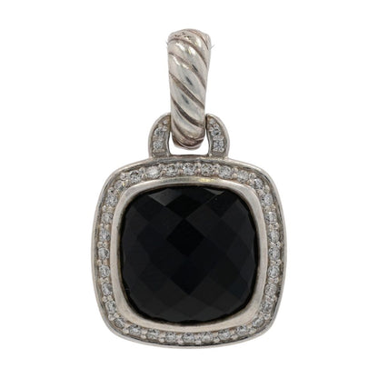 Sterling Silver Black Onyx And Diamond Halo Albion Pendant