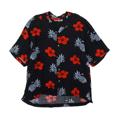 Vintage Navy Tropical Short Sleeve Button Down
