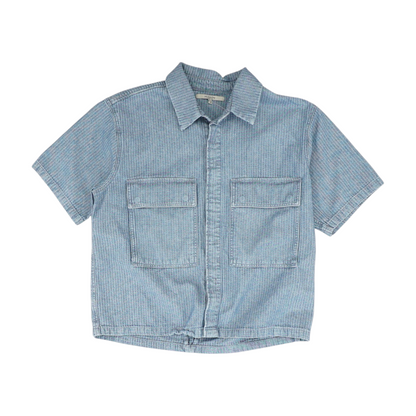 Blue Herringbone Short Sleeve Button Down