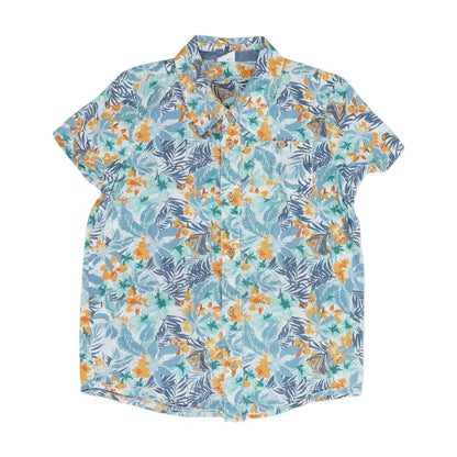 Blue Tropical Short Sleeve Button Down