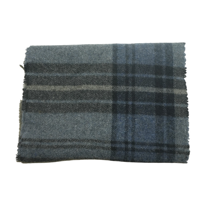 Navy Plaid Wool Scarf