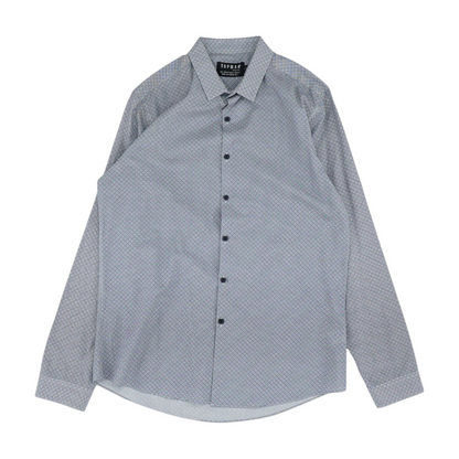 White Geometric Long Sleeve Button Down