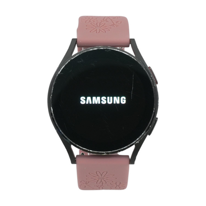 40mm Galaxy Watch4 Black Smartwatch Pink Band S/M