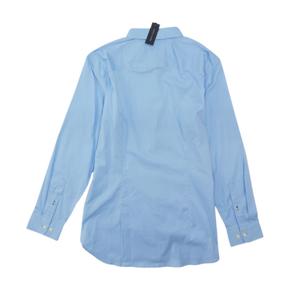 Blue Solid Long Sleeve Button Down