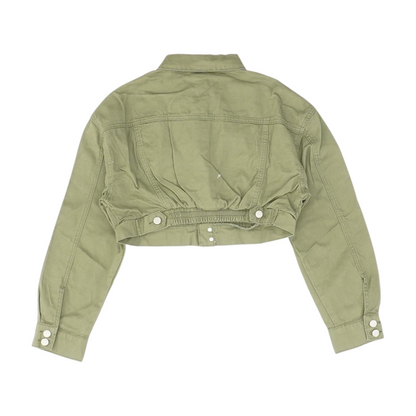 Green Solid Denim Jacket